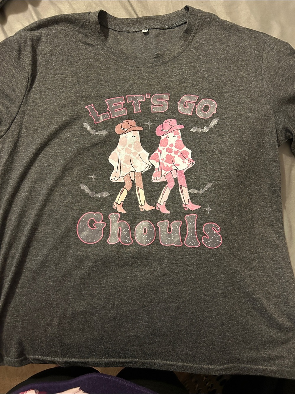 Let's Go Ghouls Girls' Graphic Tee - Gray with Pink